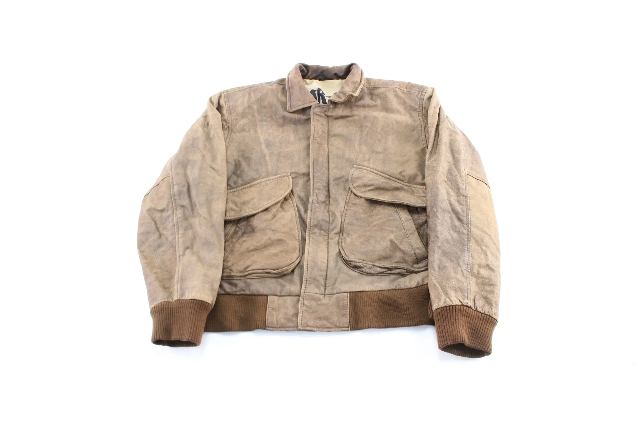 1990 Wear-Me-Out Brown Leather Flight Bomber Jacket