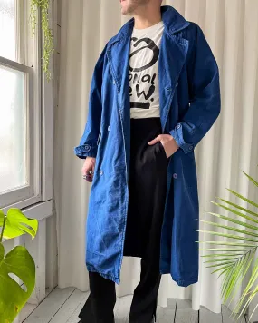 80s Bright Blue Belted Trench | L-XL