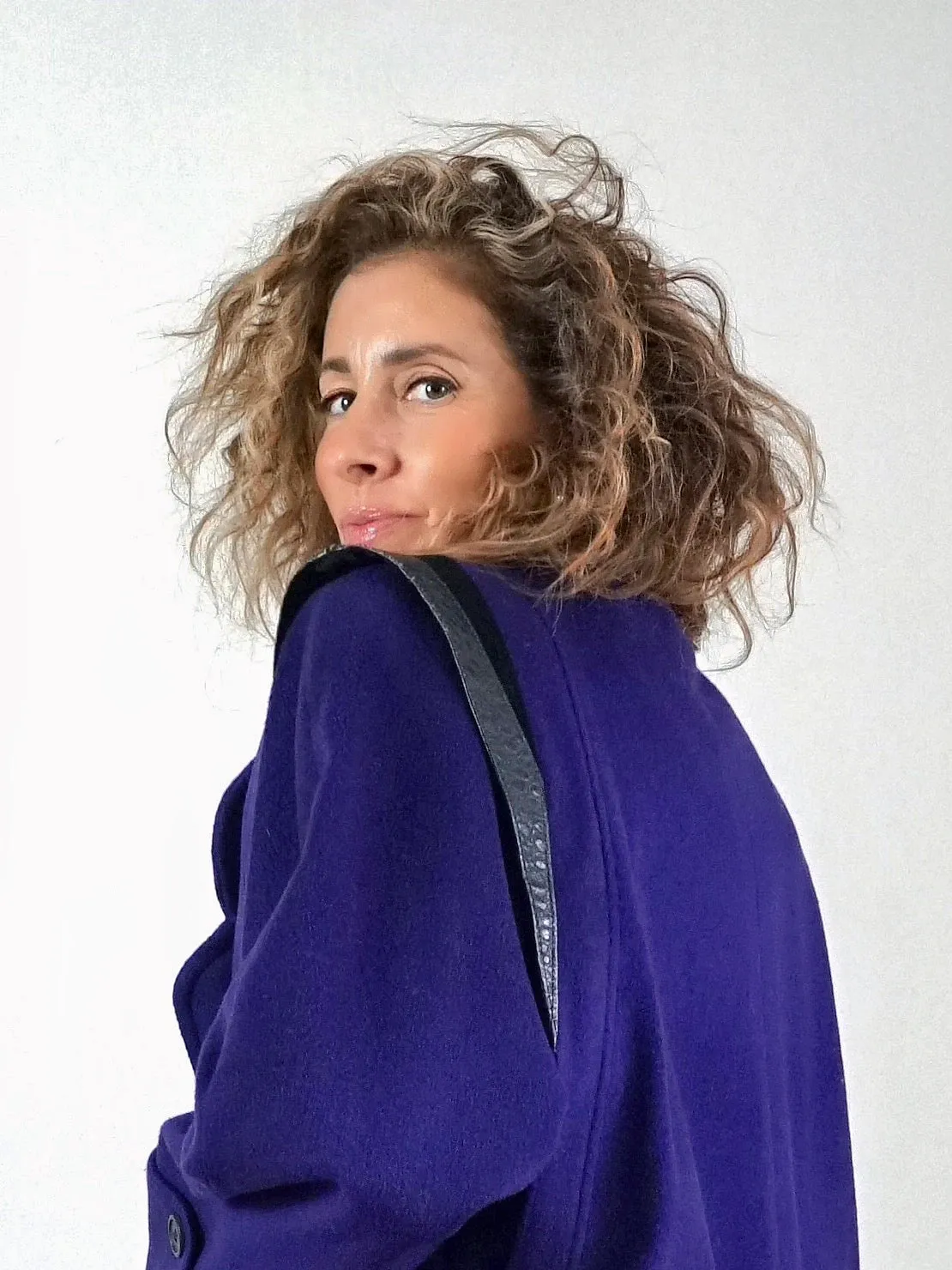 80's Purple Wool Structured Shoulder Coat