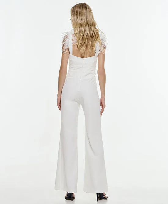 Access Fashion White Jumpsuit With Feathers