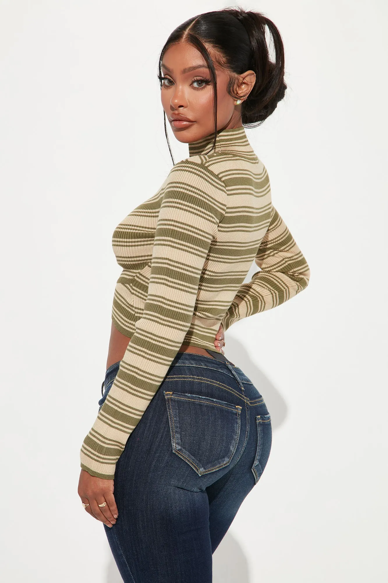 Across The Line Sweater Top - Olive/combo