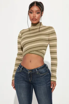 Across The Line Sweater Top - Olive/combo