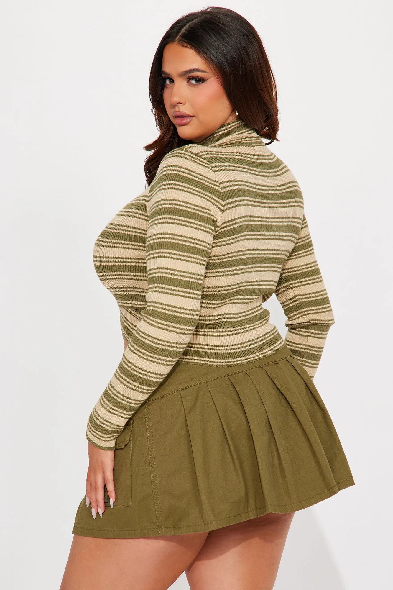 Across The Line Sweater Top - Olive/combo