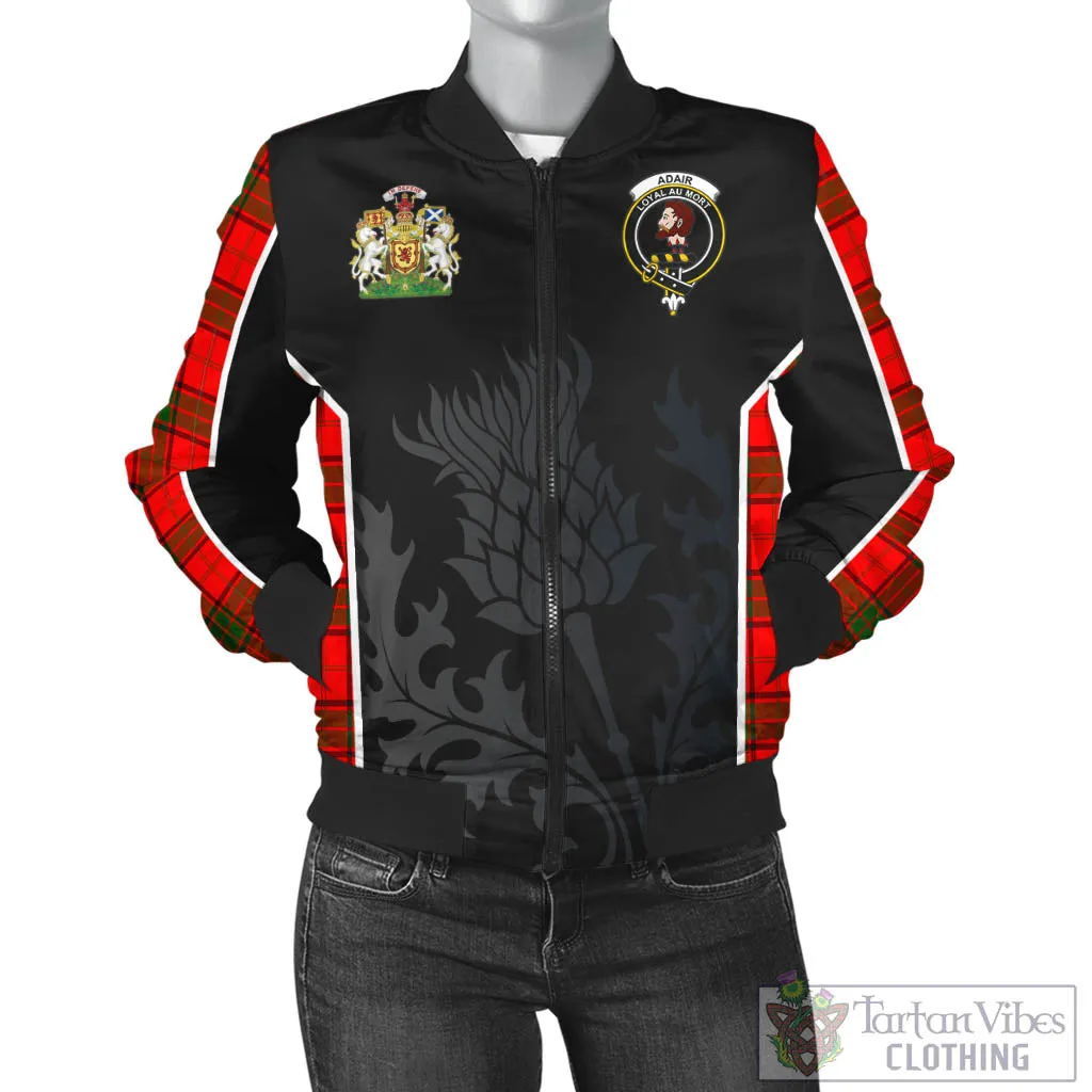 Adair Tartan Bomber Jacket with Family Crest and Scottish Thistle Vibes Sport Style