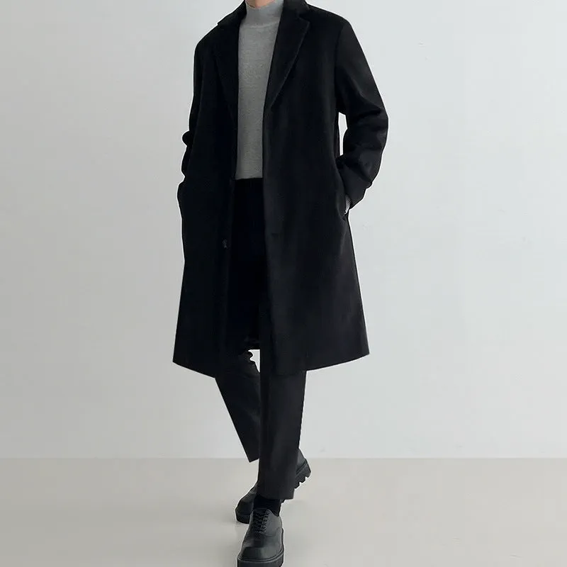 Advbridge old money outfits men Men's Woolen Coat Mid-Length Autumn and Winter Korean Style Loose British Style Thick Woolen Trench Coat