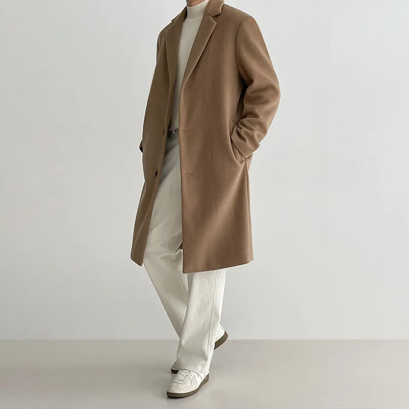 Advbridge old money outfits men Men's Woolen Coat Mid-Length Autumn and Winter Korean Style Loose British Style Thick Woolen Trench Coat