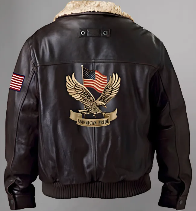 American Pride Men’s Brown Leather Aviator Jacket