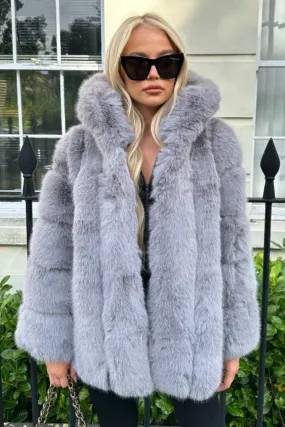 Anoushka grey Faux Fur Hooded Coat