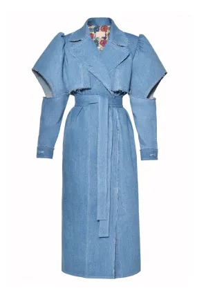 AQUA DENIM CUT-OUT TRENCH COAT