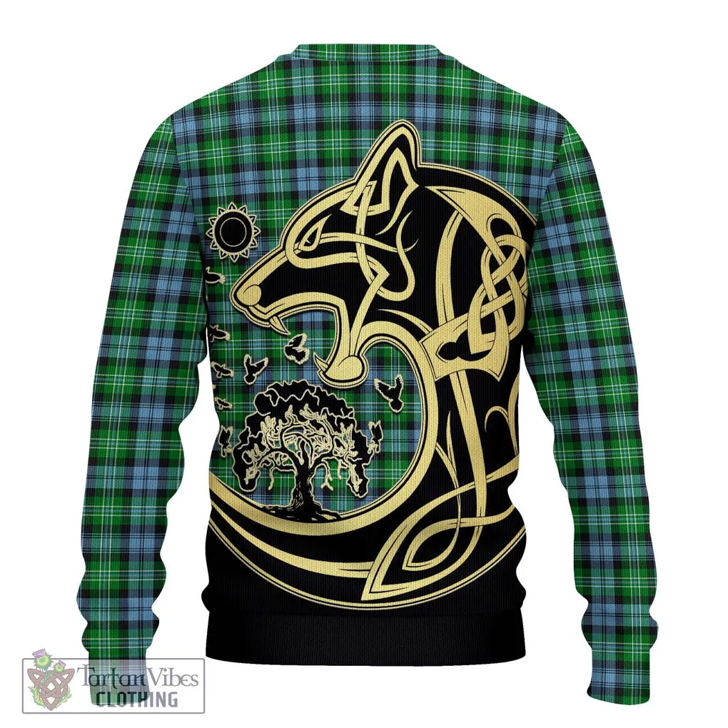 Arbuthnot Ancient Tartan Ugly Sweater with Family Crest Celtic Wolf Style