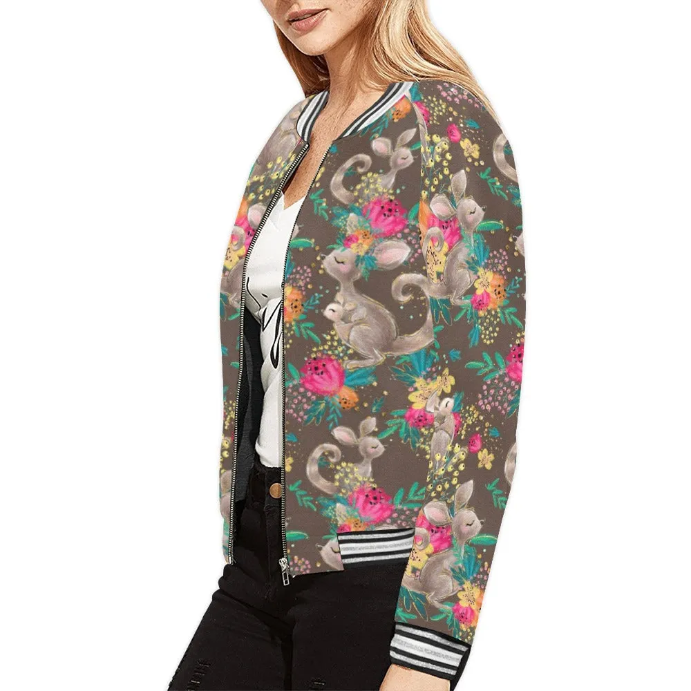 Australian Animals Kangaroo Brown Bomber Jacket for Women