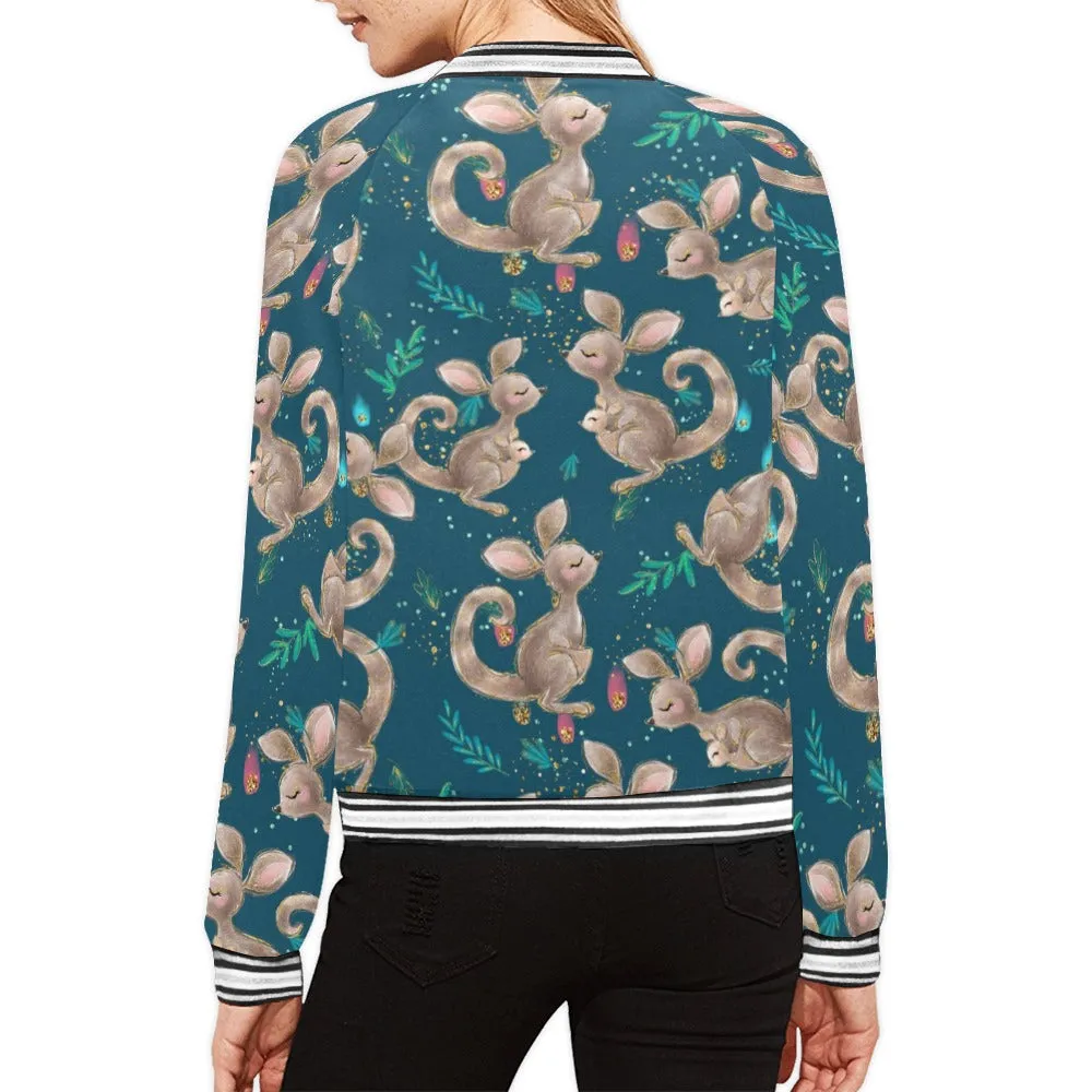 Australian Animals Kangaroo Green Bomber Jacket for Women