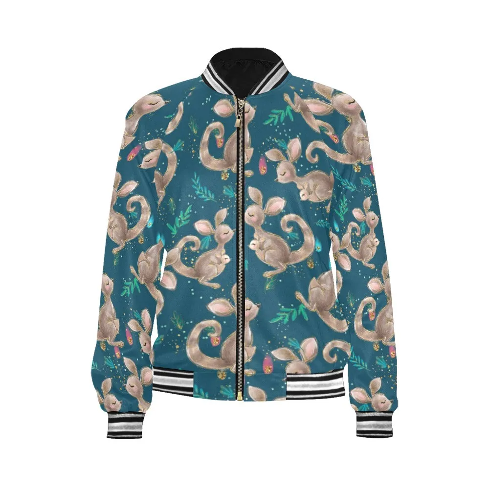 Australian Animals Kangaroo Green Bomber Jacket for Women