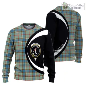 Balfour Blue Tartan Ugly Sweater with Family Crest Circle Style