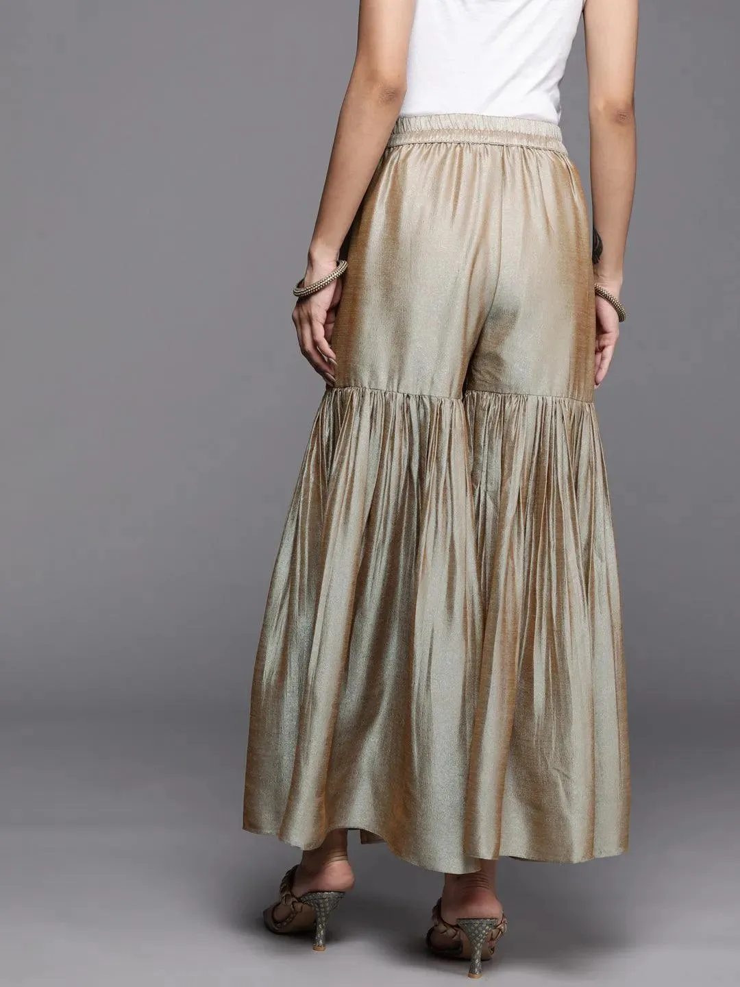 Beige Solid Silk Palazzos