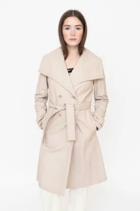 Beige Wide Collar Leather Trench Coat