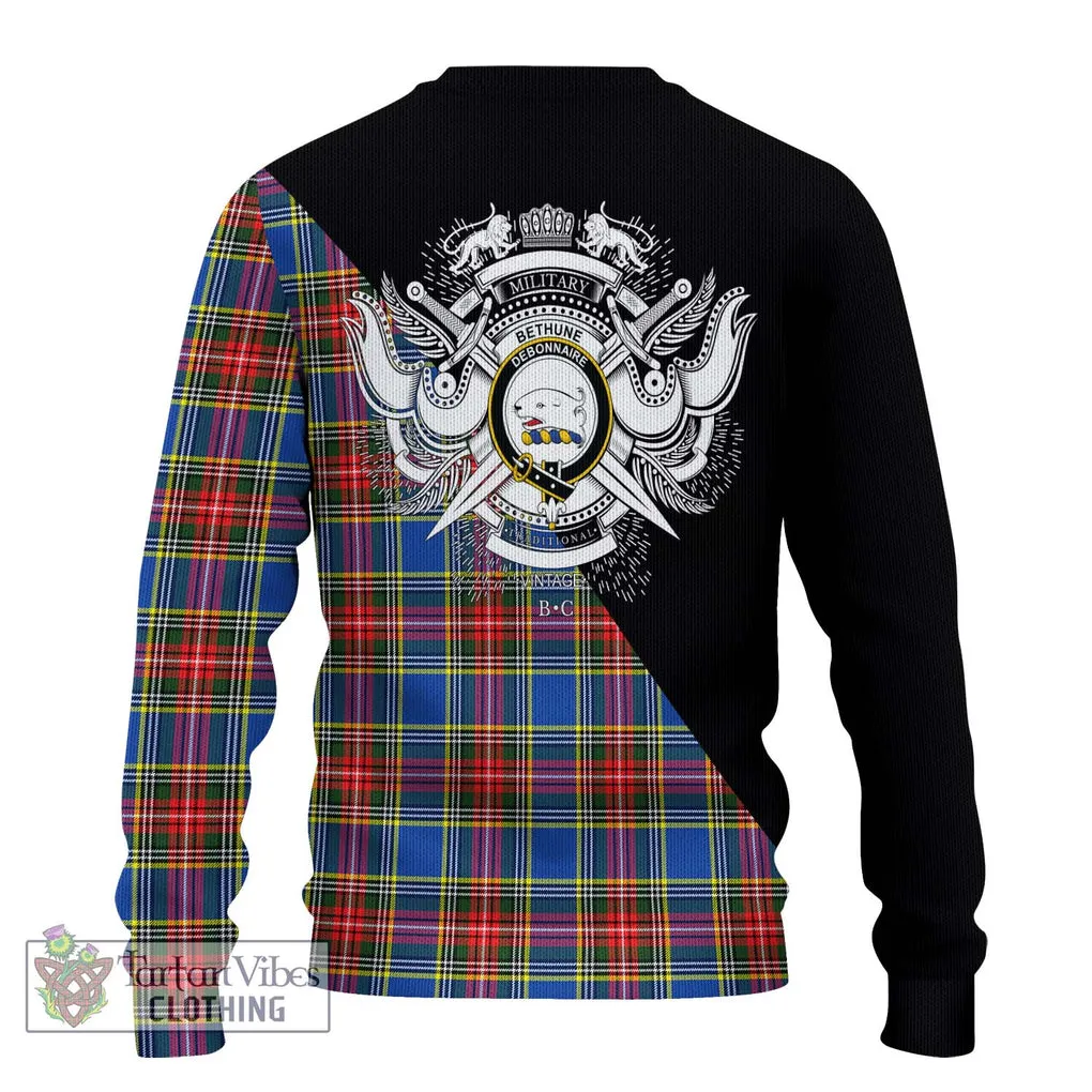 Bethune Tartan Ugly Sweater with Family Crest and Military Logo Style