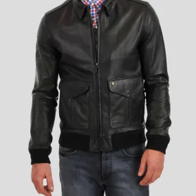 Black Leather Bomber Jacket