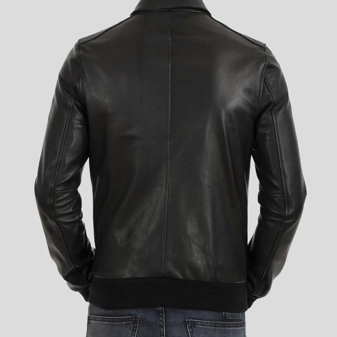 Black Leather Bomber Jacket