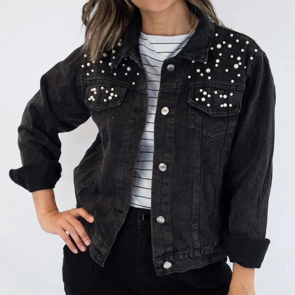 (Black Pearl) Mrs. Taylor  Pearl Denim Jacket