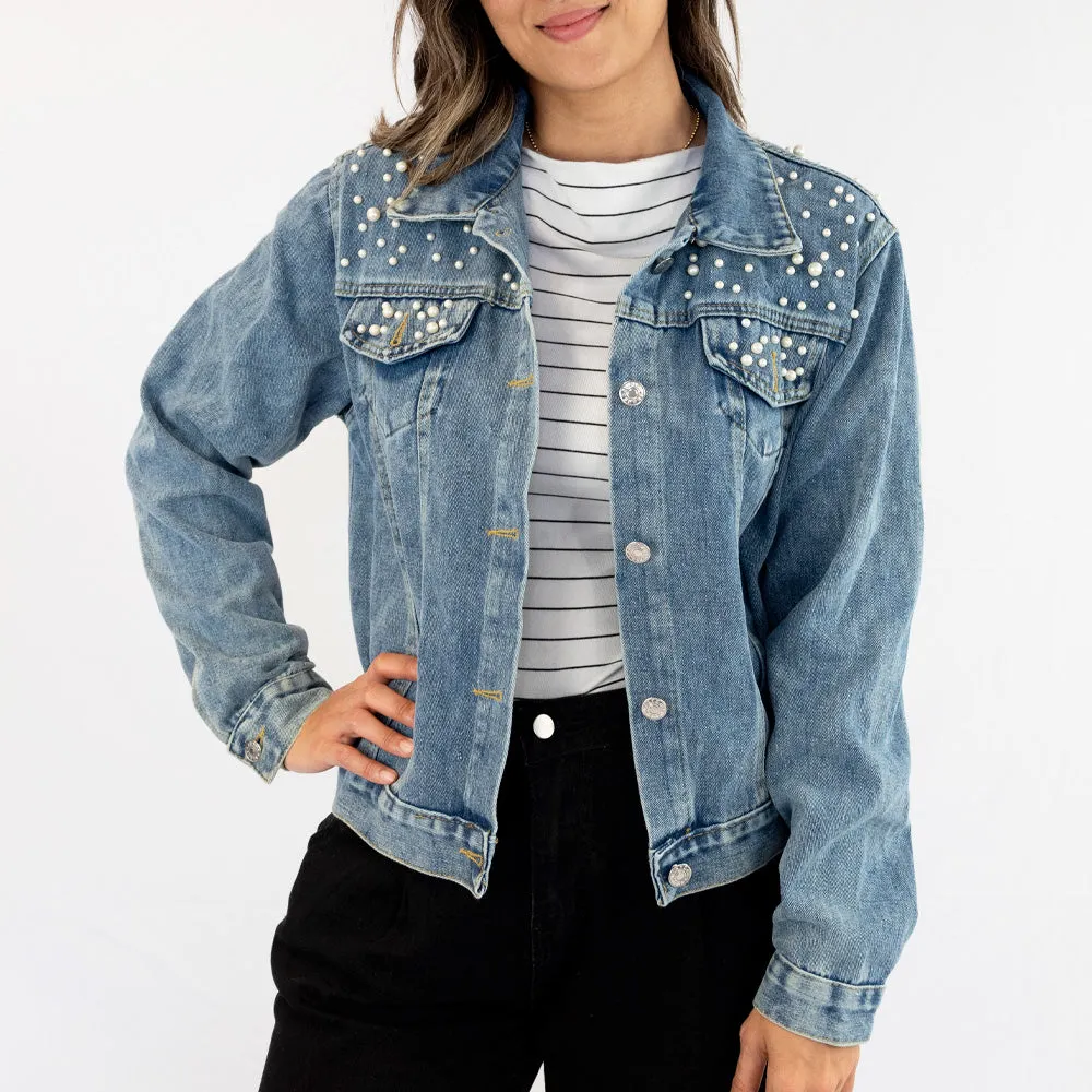 (Black Pearl) Mrs. Taylor  Pearl Denim Jacket