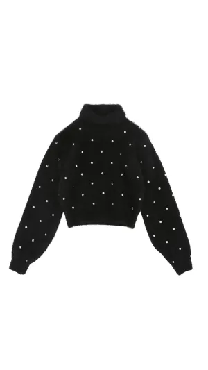 Black Rhinestone Turtleneck Sweater