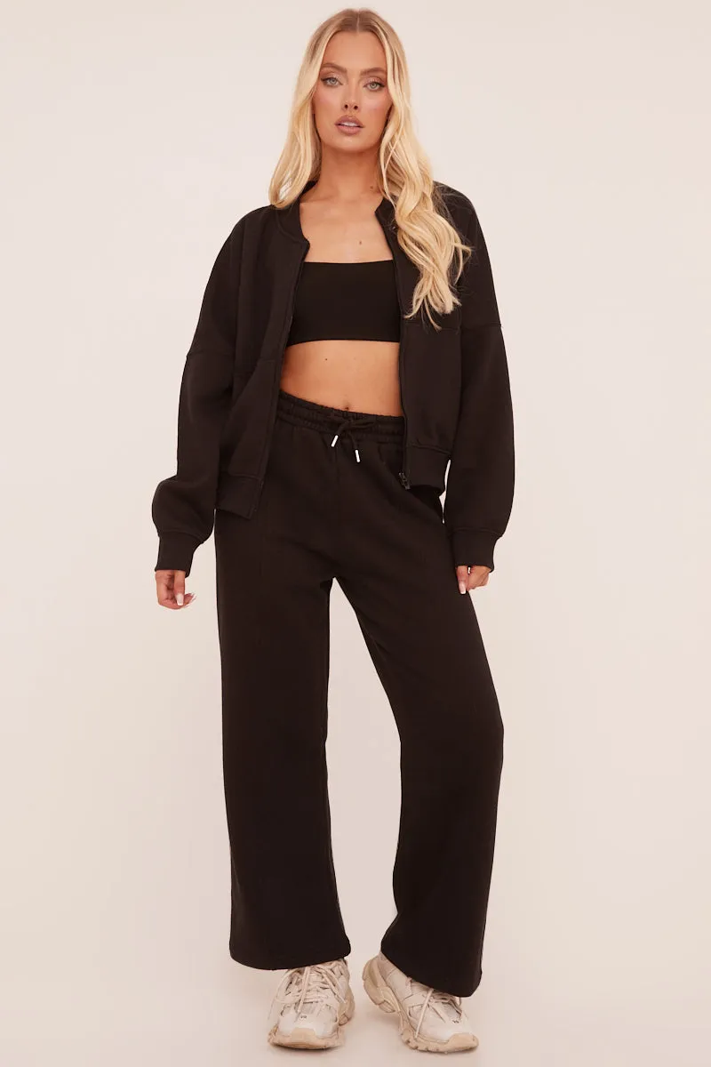 Black Zip Front Bomber And Joggers Co-ord Set - Sasha