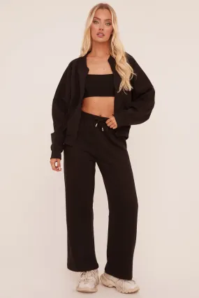 Black Zip Front Bomber And Joggers Co-ord Set - Sasha