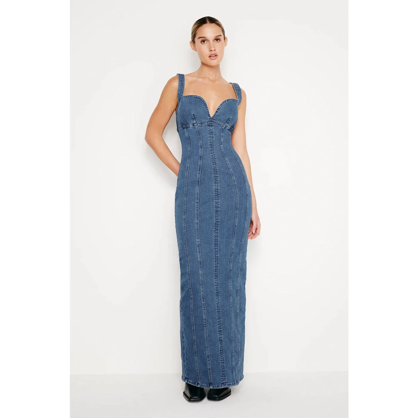 Blue Denim Corset Maxi Dress