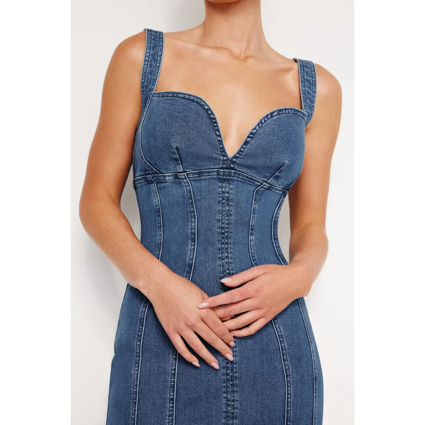 Blue Denim Corset Maxi Dress