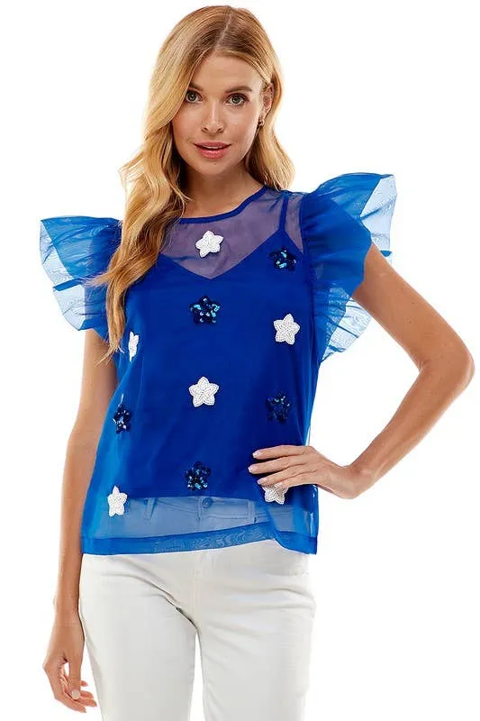 Blue Top With Sequined Stars