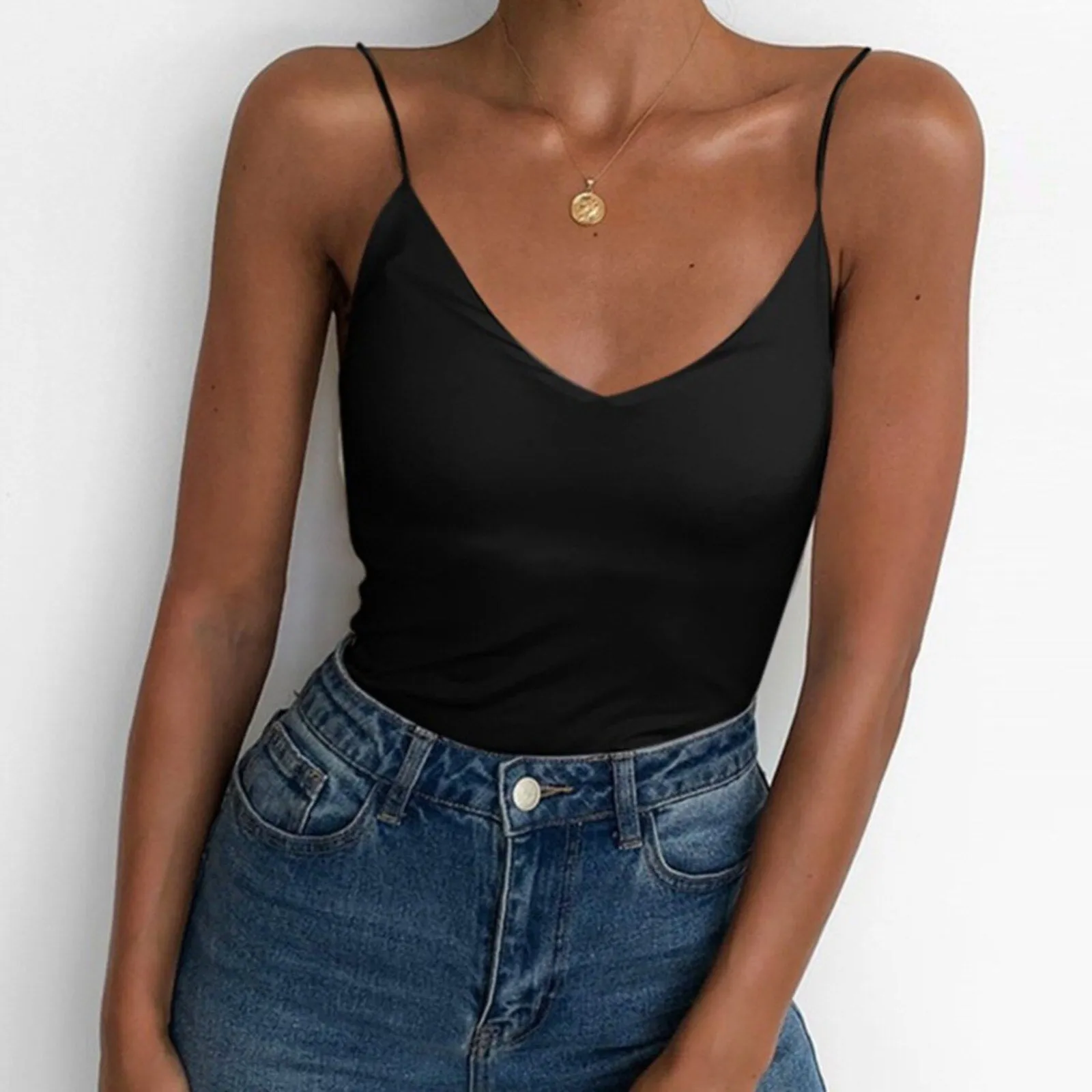 Bodycon Solid Black Summer Camisole