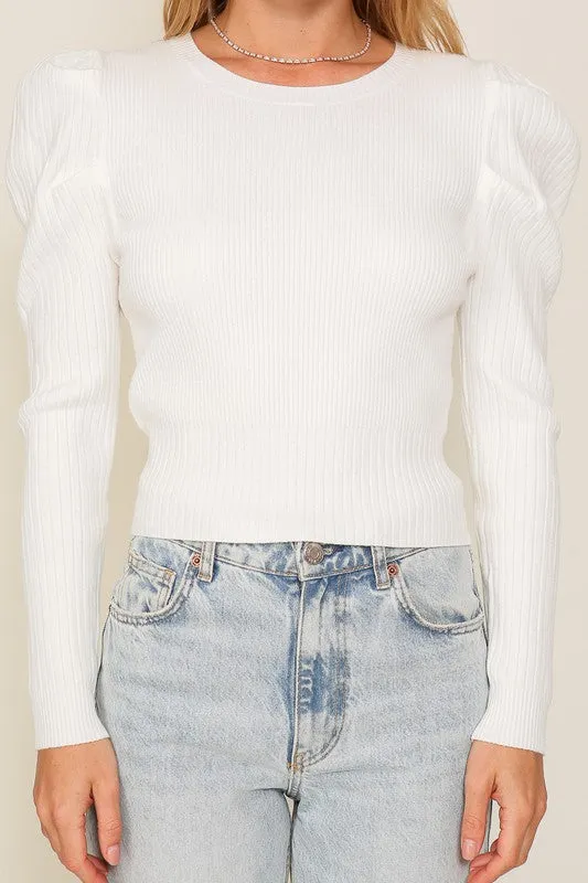 Bohemian Ribbed Puff Long Sleeve Knit Top