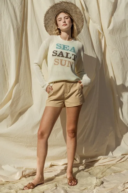 Bohemian Round Neck Long Sleeve Sea Salt Sun Sweater