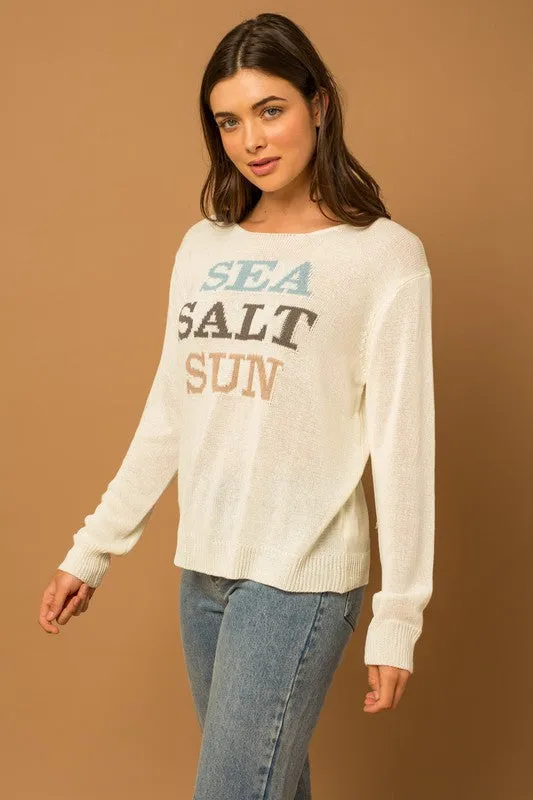 Bohemian Round Neck Long Sleeve Sea Salt Sun Sweater