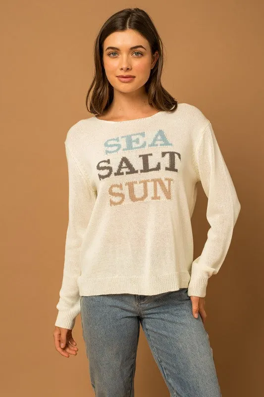 Bohemian Round Neck Long Sleeve Sea Salt Sun Sweater