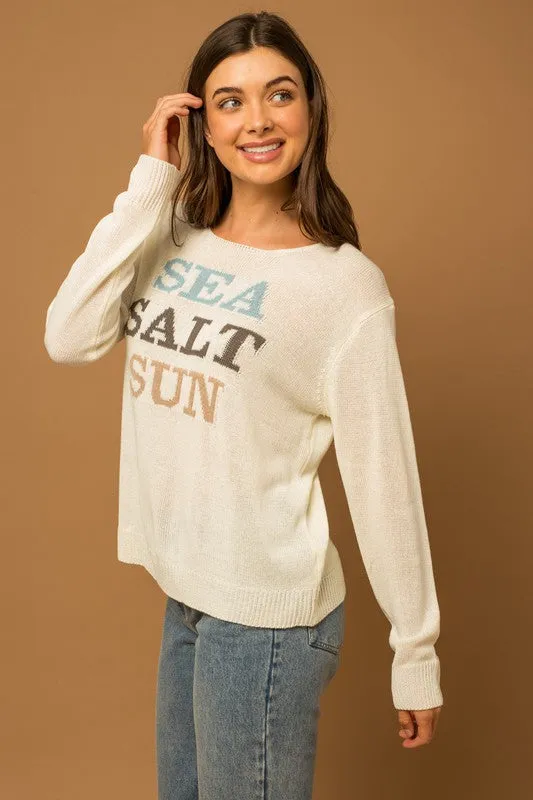 Bohemian Round Neck Long Sleeve Sea Salt Sun Sweater