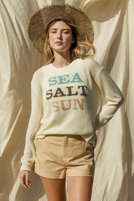 Bohemian Round Neck Long Sleeve Sea Salt Sun Sweater