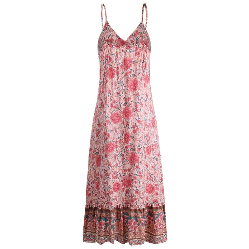 Bohemian Sling Crushed Flower Maxi Dress