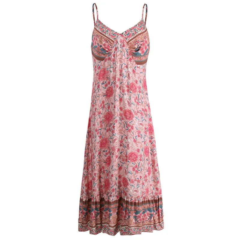 Bohemian Sling Crushed Flower Maxi Dress