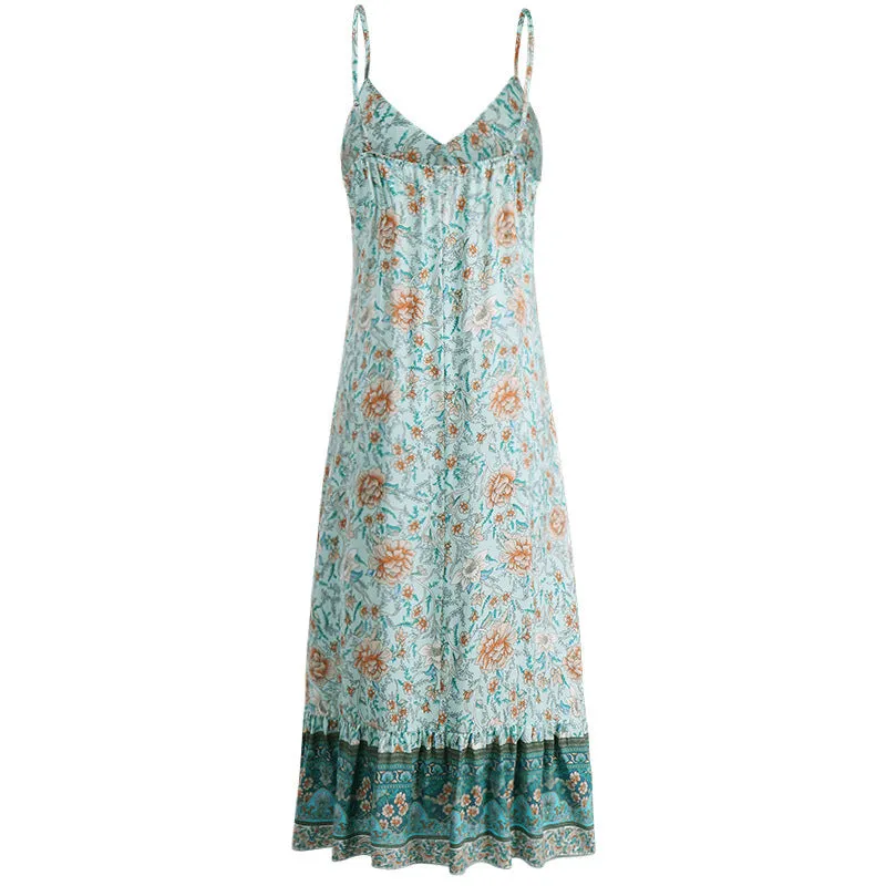 Bohemian Sling Crushed Flower Maxi Dress