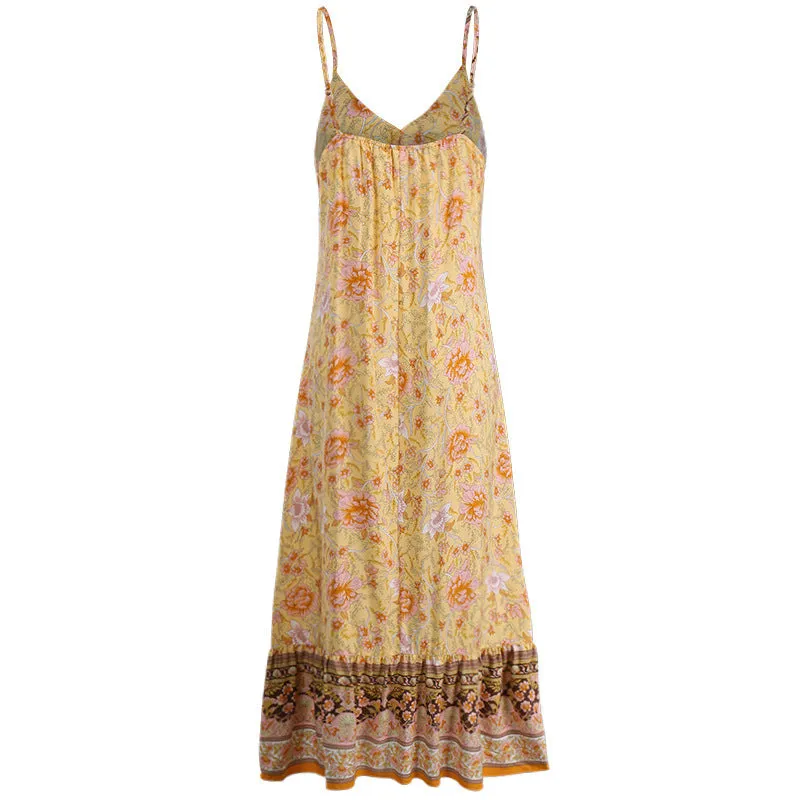 Bohemian Sling Crushed Flower Maxi Dress