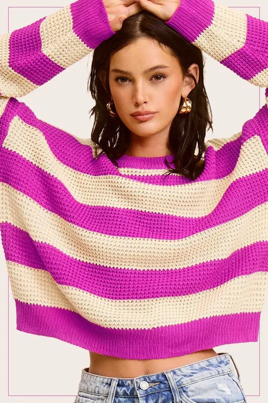 Bohemian Striped Round Neck Loose Fit Sweater