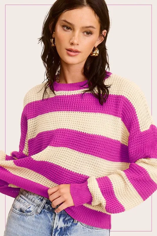 Bohemian Striped Round Neck Loose Fit Sweater