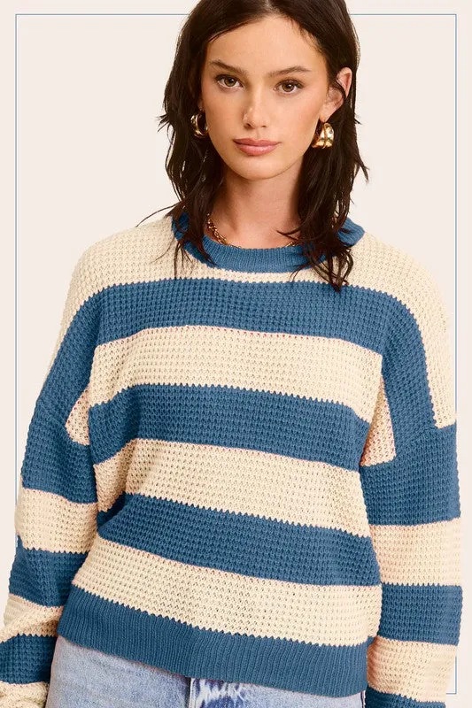 Bohemian Striped Round Neck Loose Fit Sweater