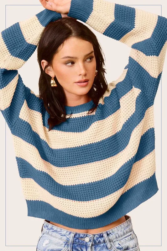 Bohemian Striped Round Neck Loose Fit Sweater