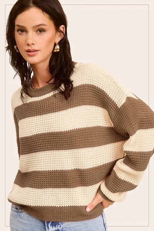 Bohemian Striped Round Neck Loose Fit Sweater