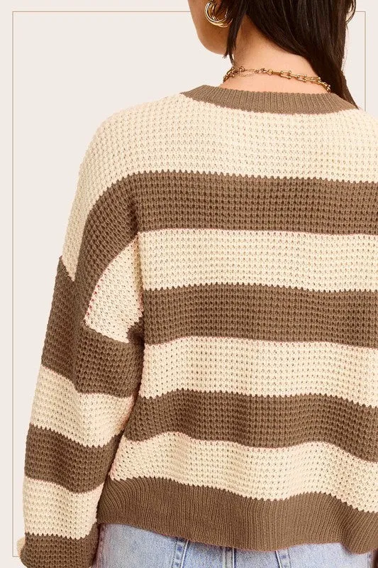 Bohemian Striped Round Neck Loose Fit Sweater