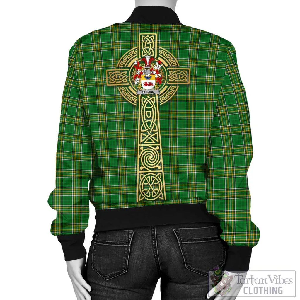 Boland Irish Clan Tartan Bomber Jacket with Coat of Arms Celtic Tree of Life Style