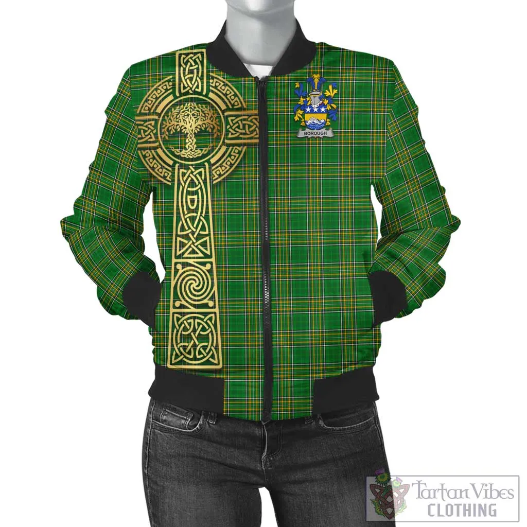 Borough Irish Clan Tartan Bomber Jacket with Coat of Arms Celtic Tree of Life Style